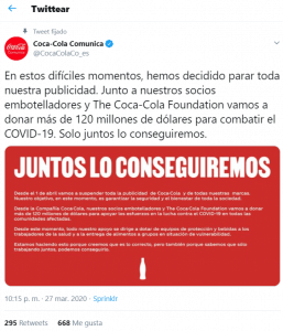 COCA COLA suspende toda la publicidad